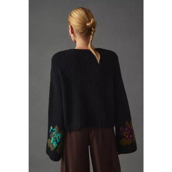 Anthropologie Maeve Embroidered Flowers Cropped Sweater Size Medium NWT - Picture 2 of 16